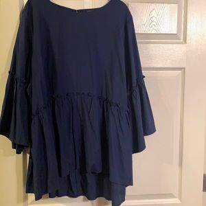Navy Blue Ruffled Blouse w/Bell Sleeves & Zipper in back. LOVE this top! 💙💙💙